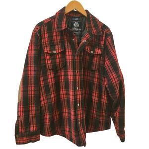 American Rag Red Black Plaid Quilted Shirt Faux Suede Elbow Patches Snap Large